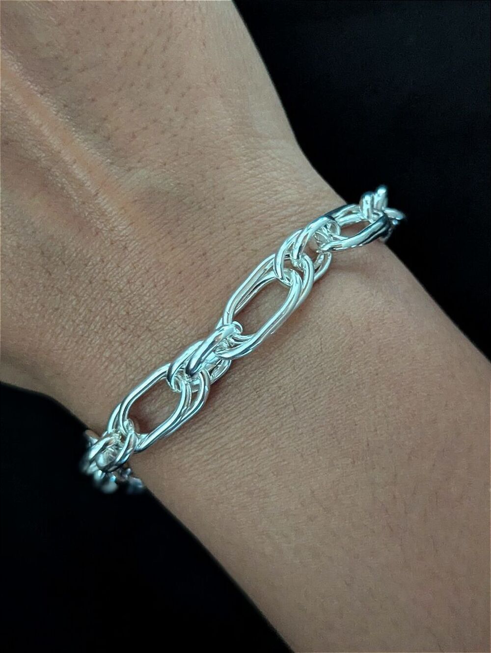 Silver Double Link Chain Bracelet Toggle Clasp Silver Plated Statement Modern